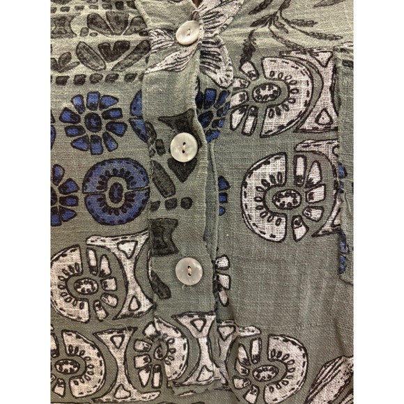 Made in Italy green floral Print 3/4 Sleeve Linen  button up blouse XL women's - Picture 11 of 12